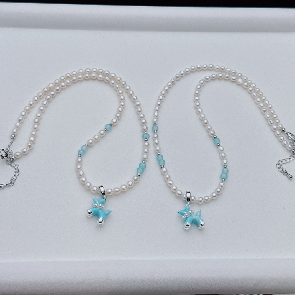 X708 Handmade Freshwater Baby Pearl Dainty Necklace with Cute Puppy Pendant